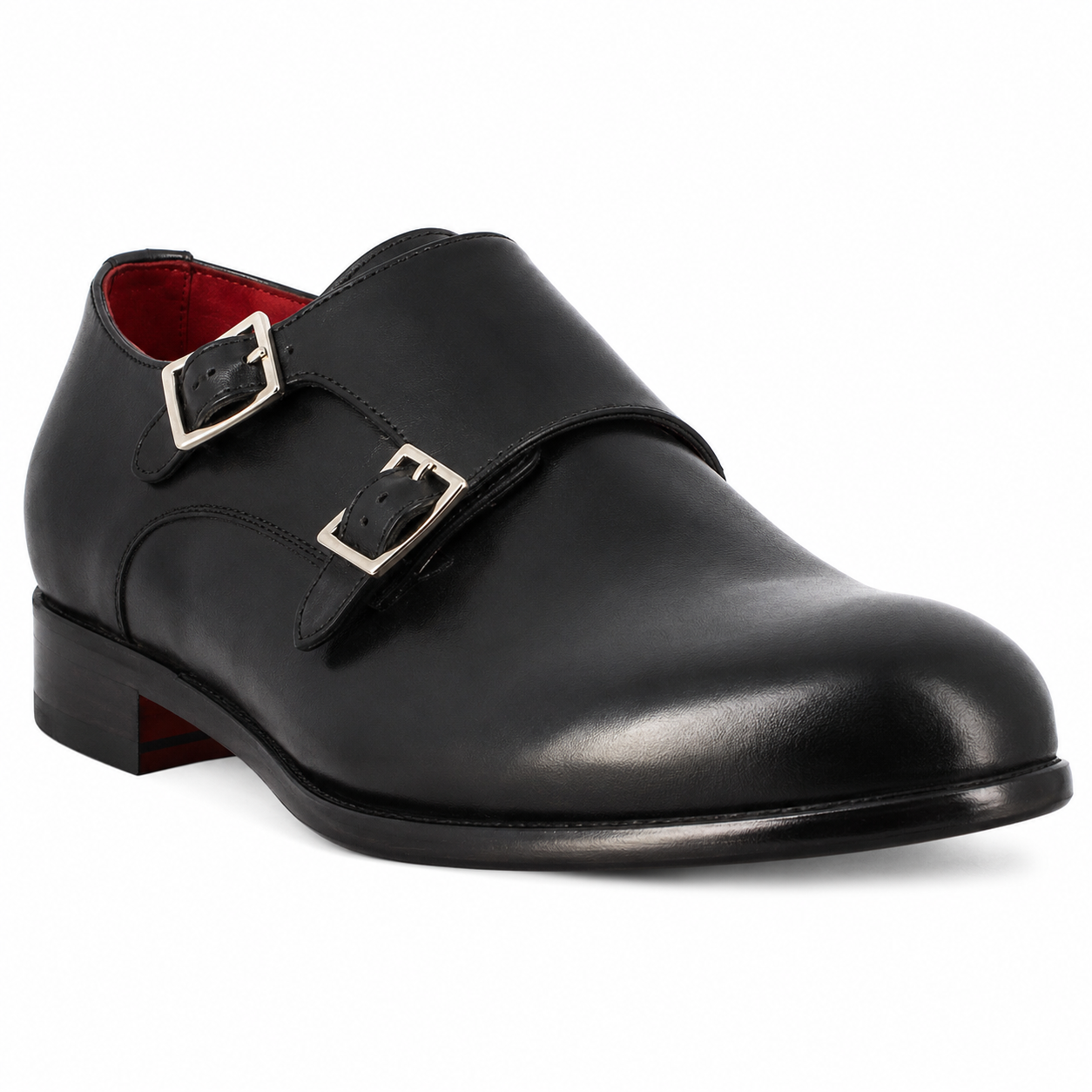 Men's double buckle shoe in black leather
