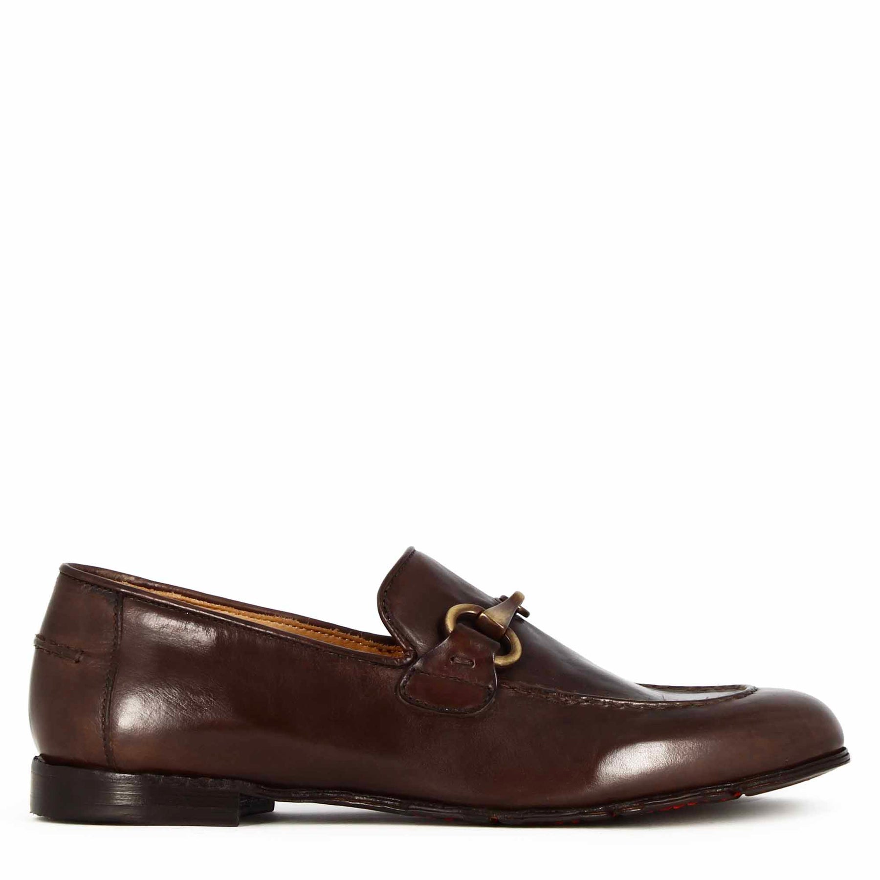 Men's dark brown leather moccasin with horsebit