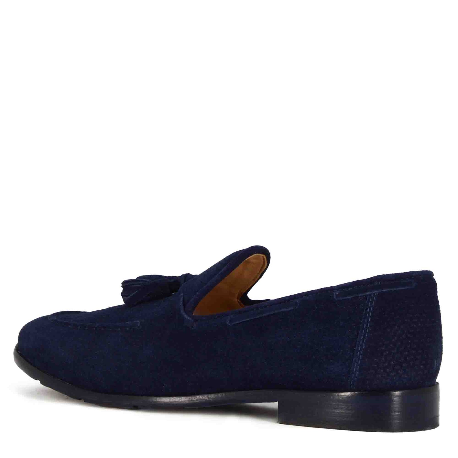 Handmade suede moccasin with blue tassels
